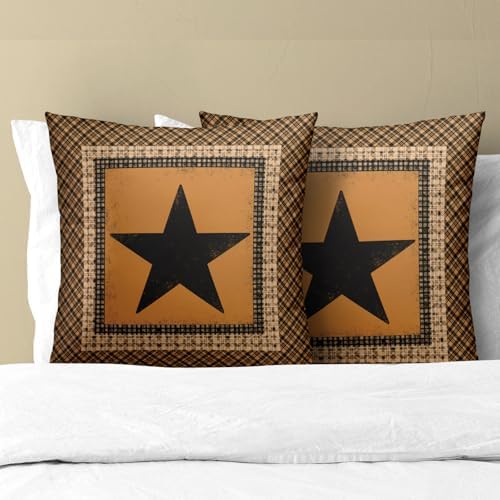 Western Throw Pillow Covers 20x20 Inch Set of 2 Brown Texas Star Decorative Pillowcase Vintage Farmhouse Retro Style Cotton Cushion Cover for Home Sofa Bedroom