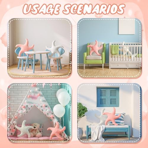 Tatuo 2 Pcs Starfish Pillow Cute Beach Pillow 22'', White, Pink