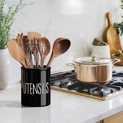 Barnyard Designs Ceramic Farmhouse Kitchen Utensil Holder 7" (Black)
