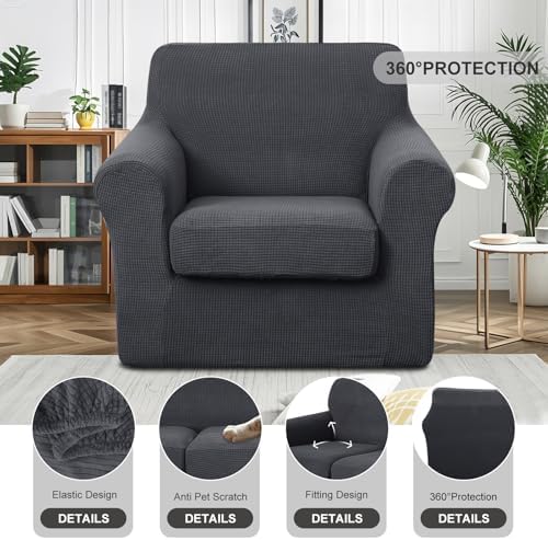 2 Pieces Stretch Chair Cover For Sofa Slipcover, 1 Seat, Dark Gray