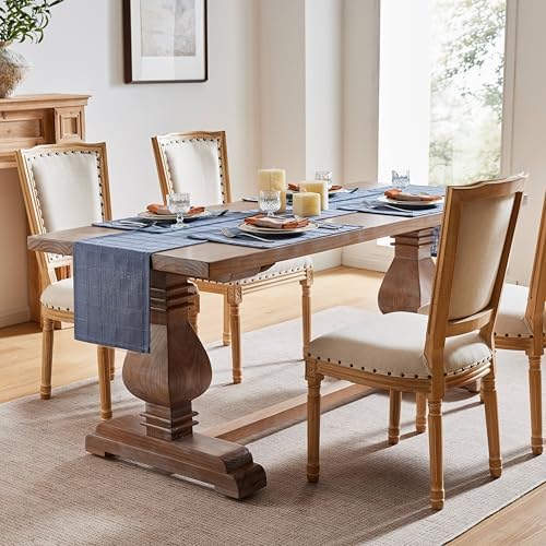 ZeeMart Linen Checked Farmhouse Table Runner, 13x60 Inches Blue