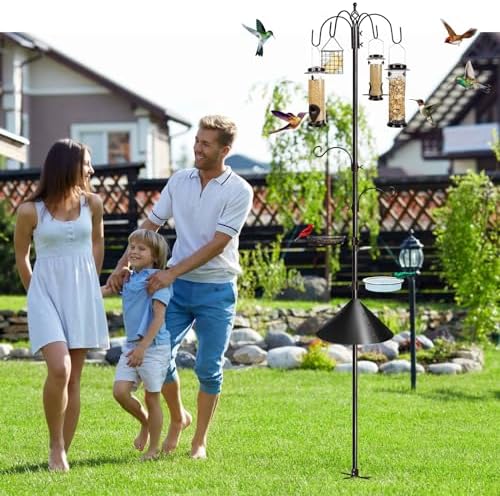 YINGYM 6-Hook Bird Feeding Station Kit with Squirrel Baffle, 94 Inch