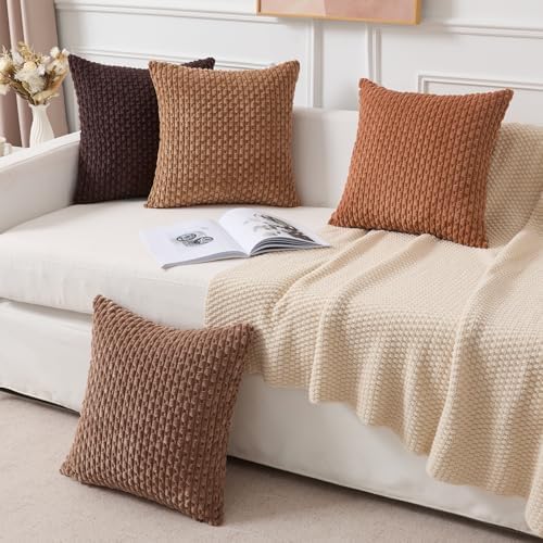 Kevin Textile Soft Corduroy 16x16 Inch Pillow Covers 2 Pack, Coffee
