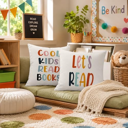 Rusenbao Kids Classroom Reading Corner Decor Throws Pillows Covers 18 x 18