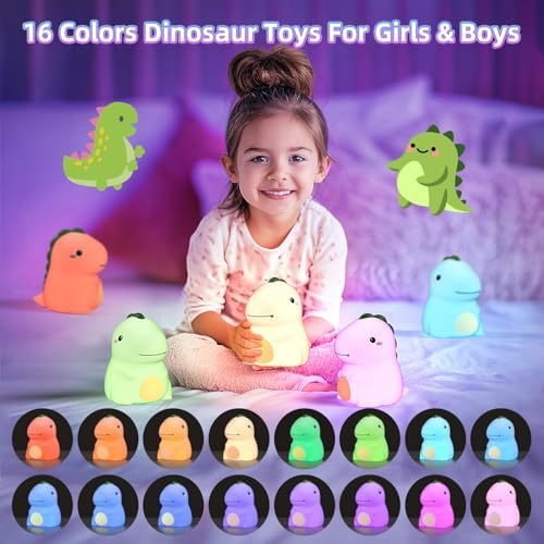 Dinosaur Night Light for Kids, 16-Color Silicone Dino Lamp Gift