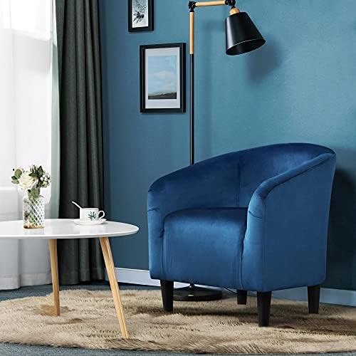 Yaheetech Small 25.5in Wide Velvet Barrel Accent Chair Bedroom, Pagoda Blue