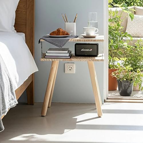 Modern Acrylic Bedside Table, Double-Tier Solid Wood Nightstand with Storage Shelf, Minimalist Floating Side Table Suitable for Bedrooms, Living Rooms, and Compact Spaces