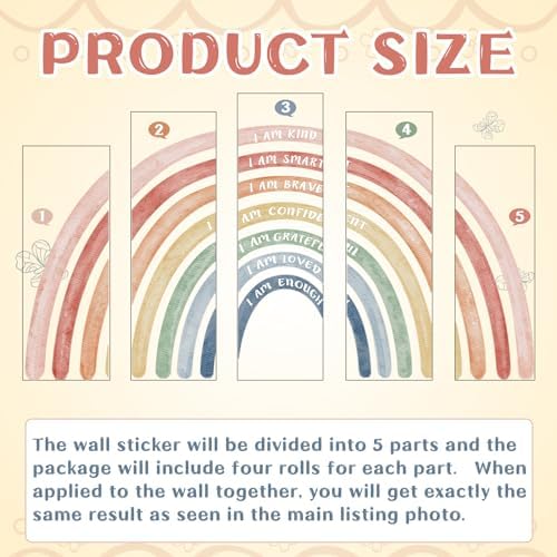 Tinideya Large Watercolor Rainbow Wall Stickers Decal, 77" x 47'', Cute
