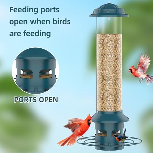 Metal Squirrel Proof Bird Feeders for Outdoors Hanging 4.0 LB Large Capacity,Easily Beat Squirrels,Easy to Clean and Fill,Waterproof,Attracting Finch,Cardinal,Chickadee and More