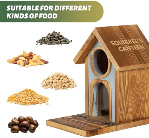 MIXXIDEA Wooden Squirrel Feeder, Large Capacity Squirrels Feeders for Outside, Sturdy Construction, No Assembly Lovely Chipmunk Feeder for Corn, Peanut, Nuts, Chestnuts (Brown-1pk)