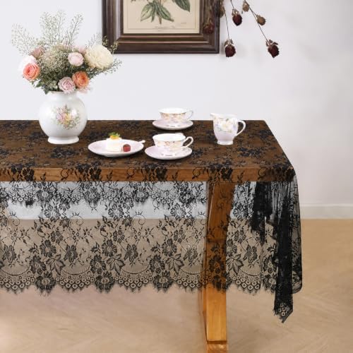 Rustic Black Tablecloths 60x120 Inches Lace Overlay Wedding Decor 10 Packs