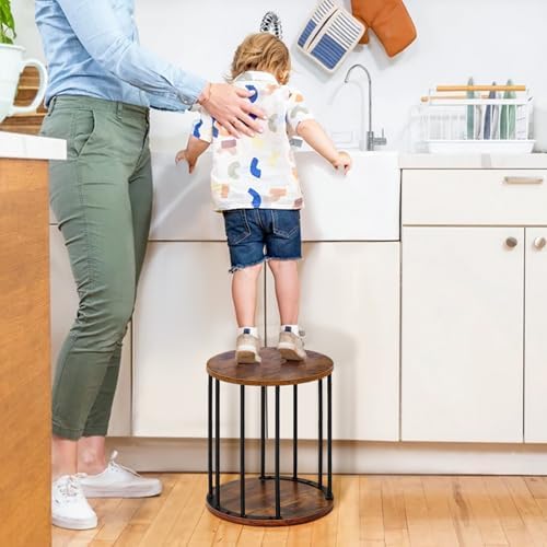 HDANI Wooden Stool Set of 2 for Adults,300lbs Load Capacity Garden Round Wood Stool,Non-Slip Small Step Stool for Plant Stand,Kitchen,Bathroom and Bedroom,Brown