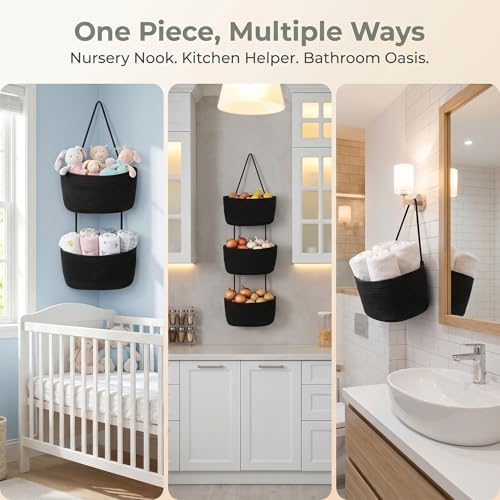 Hanging Basket, Over Door Organizer, 3 -Tier Wall Storage with Hook