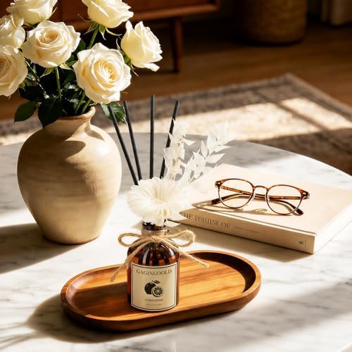 Reed Diffuser Set, Citrus Grove Scent Diffuser with 10 Sticks & Decorative Flower, Long Lasting Diffusers for Home Fragrance, Vintage Decor for Bathroom Bedroom Office Shelf, 5 Fl.oz