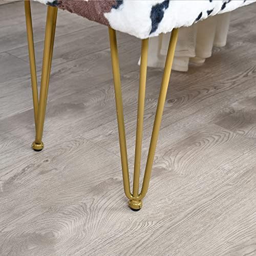 Cow Long Rectangle Faux Fur Ottoman 46"x16"x22" Entryway Bench Soft Furry Footrest Stool Sturdy Accent Seating Bench for Bedroom End of Bed Fuzzy Table for Living Room Closet with Golden Legs