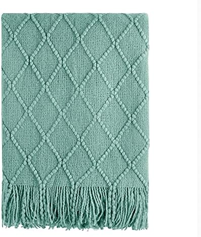 BOURINA Dark Cyan Throw Blanket 50x90 Inch Boho Knit Soft Throw Bed Blanket