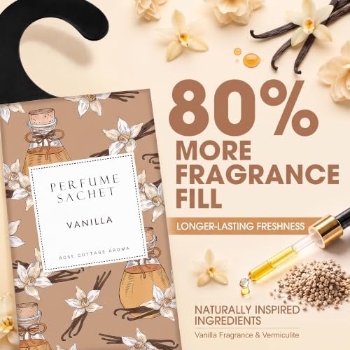 Large 12 Packs Vanilla Hanging Scented Sachets Long-Lasting Closet Deodorizer Air Freshener Fabric Refresher Odor Eliminator for Drawer Home Fragrance Gift Set
