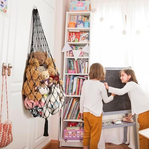 Novel Amdermi Stuffed Animal Hammock Corner Hanging Net for Stuff Aniaml Storage Macrame Toy Display Plush Toy Holder-Perfect for The Tiny Space Walls (Black, XXL)