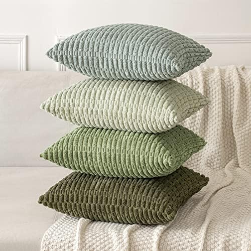MIULEE Corduroy Decorative Throw Pillow Covers 20x20 Olive Green Pack of 2