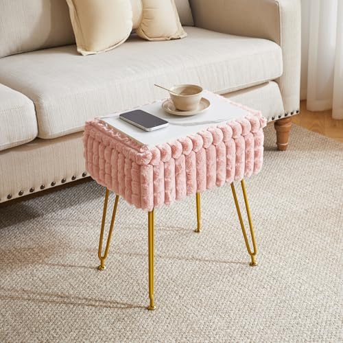 IBUYKE Rectangle Vanity Chair Ottoman, Footrest Stool, Pink WBD004P