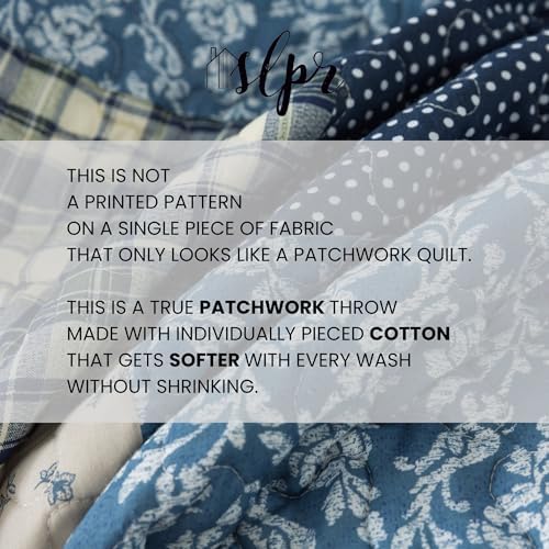 SLPR - Cotton Quilted Throw Blanket, 50" x 60" Blue Patchwork Lap Quilt