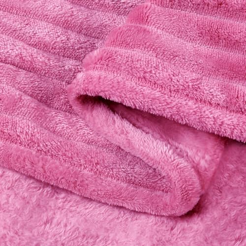 BEDELITE 3D Ribbed Jacquard Hot Pink King Size Blanket for Bed, 108x90 Inch