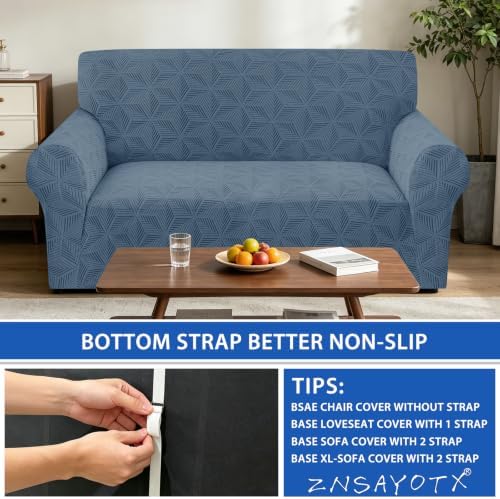 ZNSAYOTX Stretch Couch Cover, 1 Piece Sofa Covers for 2 Cushion Couch, Jacquard Loveseat Slipcovers with Elastic Bottom Thickened Furniture Protector for Dog Cat Pet (Medium, Dark Grey)