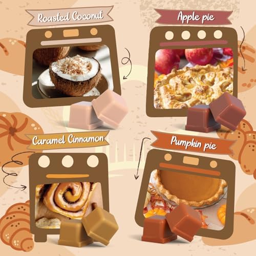 Bakery Scented Wax Melts, Sweet, Strong Scented Soy Wax Cubes/Tarts Variety Set - Apple Pie, Pumpkin Pie, Caramel Cinnamon, Chocolate Cookie, Donut, Vanilla Almond Biscuit, Roasted Coconut, Toffee