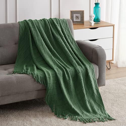 BOURINA Green Throw Blanket 50x90 Inch Boho Knitted Soft Throw Sofa Blanket