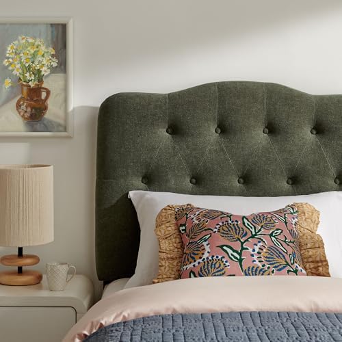 Modway Annabel Premium Linen Blend Twin Headboard in Sage - Soft Fabric Headboard Only with Diamond Button Tufting and 7 Height-Adjustable Positions