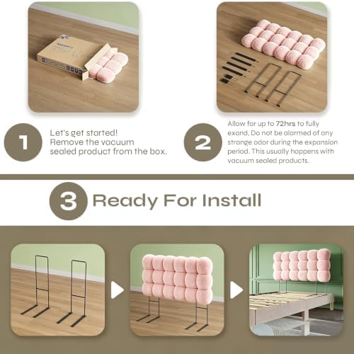 Pinmoco Full Cloud-Shaped Upholstered Headboard, Teddy Fleece Pink