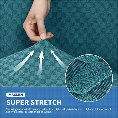 MAXIJIN Wingback Chair Covers 1-Piece Stretch Wing Chair Covers Soft Thick Wingback Armchair Slipcover Non-Slip High Back Chair Furniture Protector Washable (Wing Chair, Peacock Blue)