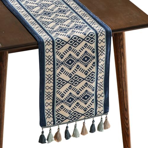 bilin gaier Chinoiserie Blue Stripe Cloth Runner for Table,Decorative Farmhouse Linen 87 Inches Long Table Runners,Decor Tabletop for Kitchen,Dining,Party,Home,Christmas,12"x87"