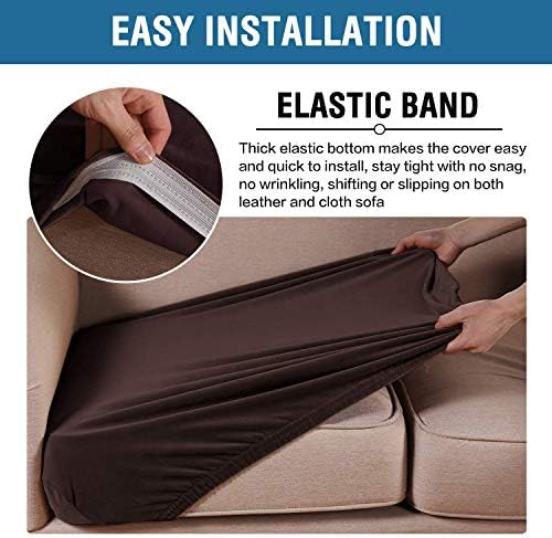 H.VERSAILTEX Velvet Stretch Couch Cushion Cover Plush Cushion Slipcover for Chair Loveseat Sofa Cushion Furniture Protector Seat Cushion Sofa Cover (2 Piece Large Sofa Cushion Covers, Brown)