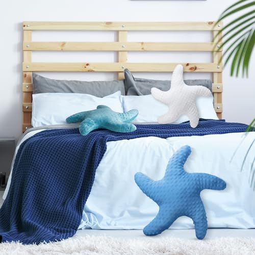 Fumete Starfish Pillow Beach Starfish Shaped Throw Pillows 20'' Stuffed Animal Cute Plush Coastal Decor Ocean Star Pillow Plush Cushion for Bedroom Living Room Sofa Couch(White Green Blue,3 Pcs)