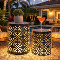 2-Pack Metal LED Side Table Outdoor, 3-Mode Lights, Modern Cut-Out