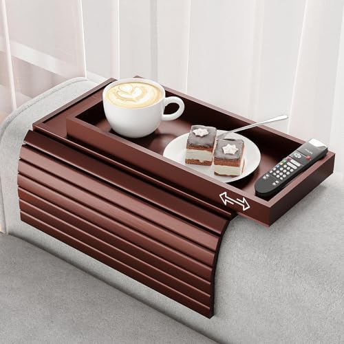 Bestjing 2 in 1 Bamboo Sofa Armrest Tray Table for Couch