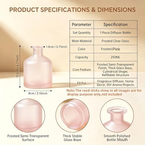 Empty Glass Reed Diffuser Bottles, Matte Pink Fragrance Container