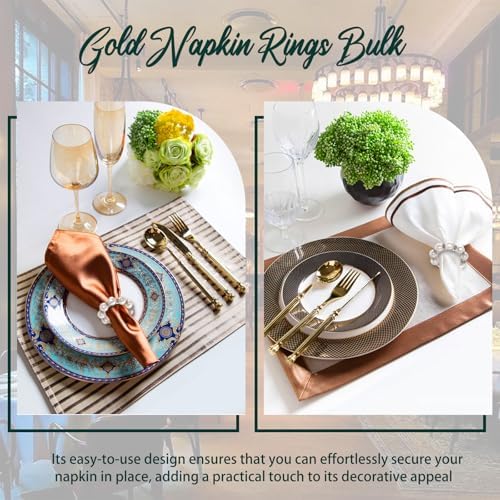 100Pcs Gold Disposable Napkin Rings Imitation Pearl Ring Napkin Holder Delicate White&Gold Beaded Serviette Buckles for Wedding Party Dinner Table Decor and Daily Use
