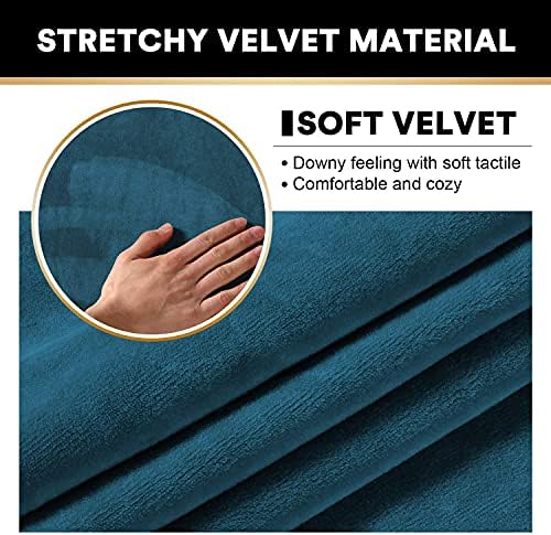 PrinceDeco Velvet XL Couch Cover for Oversized Sofa 4 Piece Sofa Covers for 3 Cushion Couch Washable Furniture Protector with Non Slip Elastic Bottom Width Up to 105 Inch(X-Large, Deep Teal)