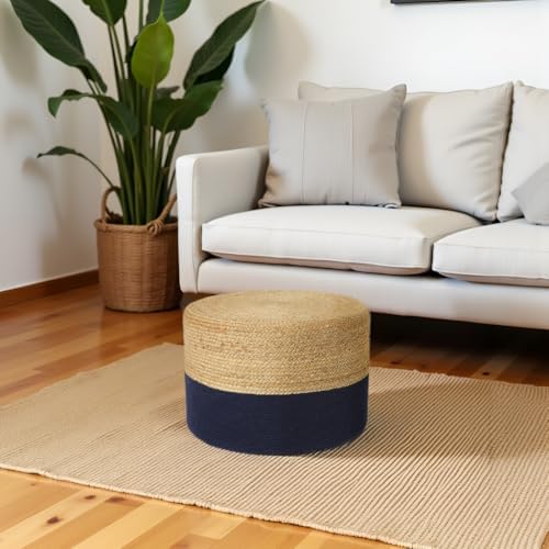 · REDEARTH · Jute Cotton Pouf Ottoman - Cylinder Foot Stool - Navy Natural