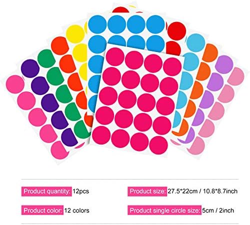 Zonon 240 Pcs 2 Inch Colored Polka Dots Wall Decals, Solid Color
