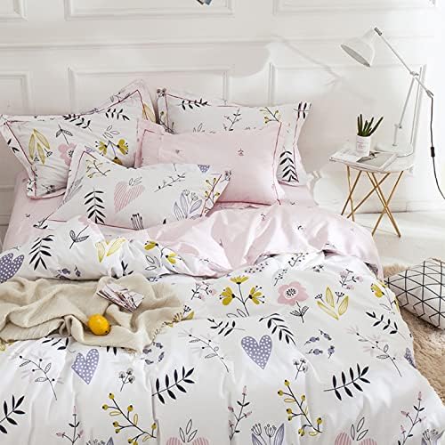 HighBuy Girls Duvet Cover Twin Floral Aesthetic Bedding Set White Pink Premium Cotton Teens Flower Kids Coquette Bedding Set 1 Comforter Cover with 2 Pillowcaes,Soft Branches Boho Bedding Pink
