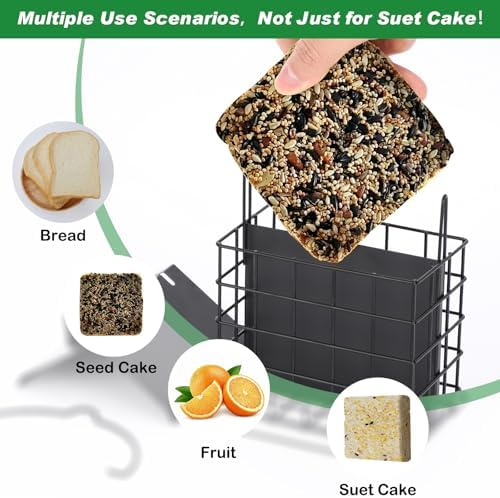 Gbekery All-Metal Double Suet Bird Feeder for Outdoors Hanging, Black Roof