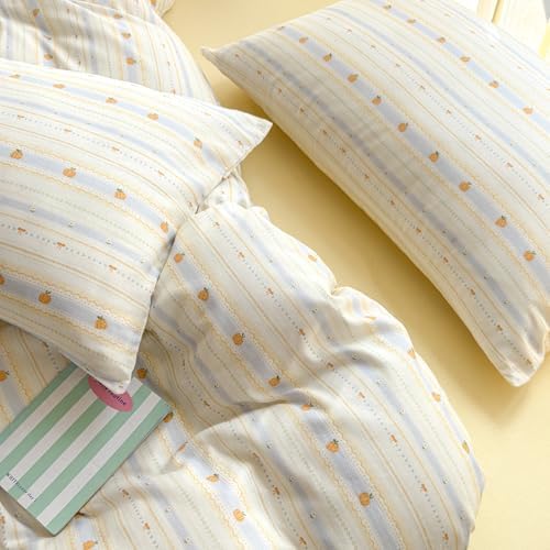 Pumpkin Duvet Cover Twin XL Cute Soft Twin XL Comforter Cover 100% Cotton Double Gauze Kawaii Boho Duvet Cover Set with Ties Zipper Muslin Bedding Set for Girls Duvet Protector