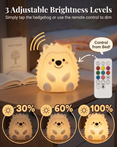 Hedgehog Night Light, Touch/Remote Lamp with 15/30/60 Min Timer