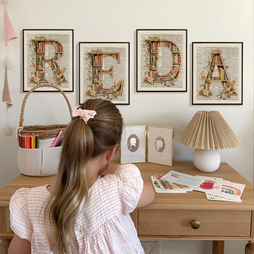 SkyCozy Book Poster Vintage Wall Decor, Retro Classroom Decor 4 Pcs 8x10