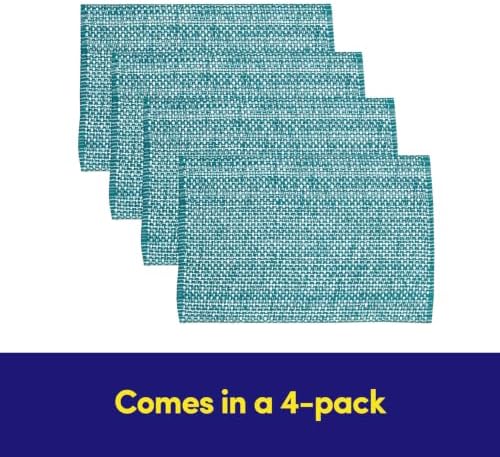 Sweet Home Collection 100% Cotton Placemats for Dining Room Rectangle Two Tone Woven Fabric 13" x 19" Soft Durable Table Mat Set, Set of 4, Turquoise