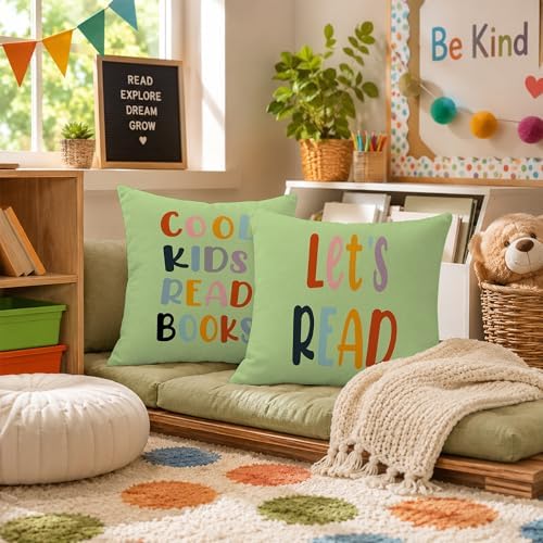 Rusenbao Kids Classroom Reading Corner Decor Throw Pillows Cover 18 x 18