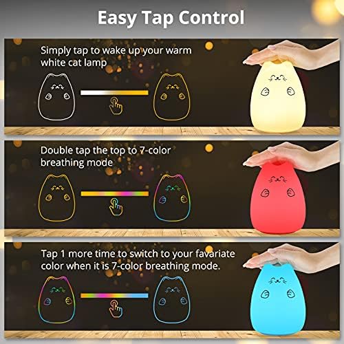 Cute Night Lights for Kids, Best Christmas Birthday Gifts for 3-12 Year Old Girls Teen, Cat Silicone Baby Night Light for Newborn, Remote and Tap Control